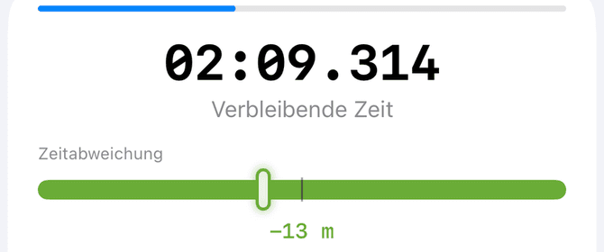 Ausschnitt einer Abschnittskarte mit verbleibender Zeit und der Anzeige Zeitabweichung