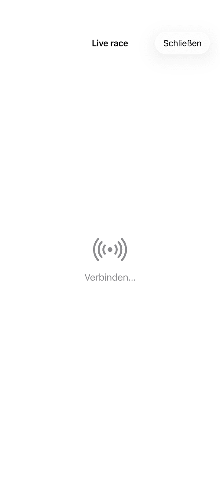 Live-Rennen-Bildschirm während der Verbindung zum Fahrer
