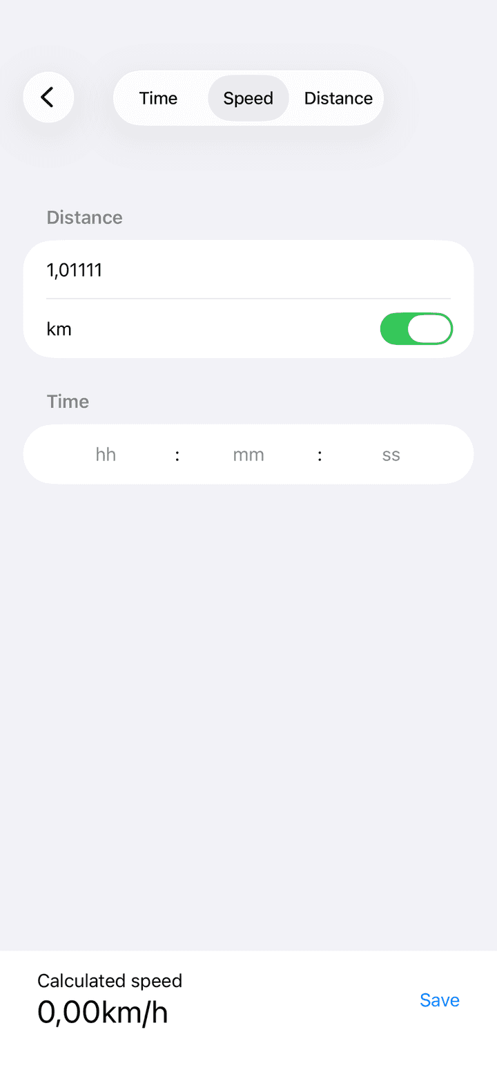 Section editor calculating the speed from distance and time