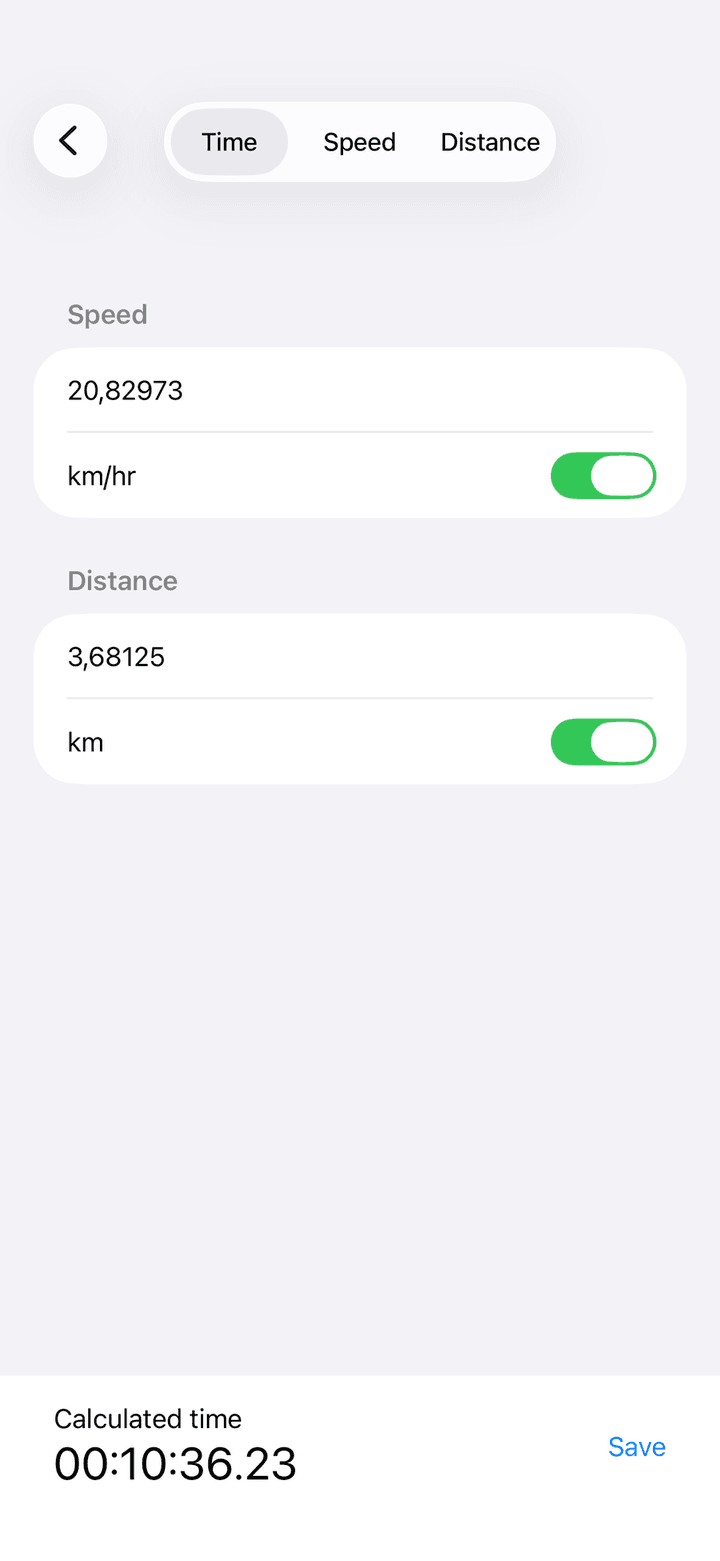 Section editor calculating the time from speed and distance