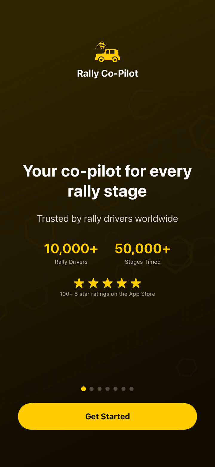 First onboarding page of Rally Co-Pilot with the Get Started button