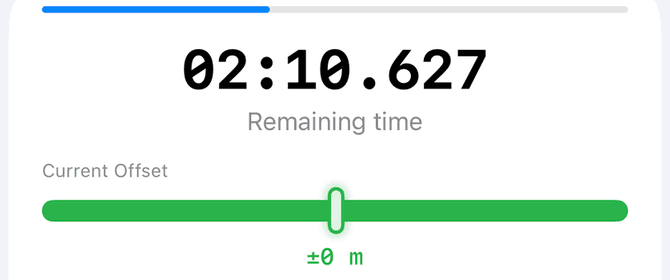 Section card detail with the remaining time and the pace meter labelled Current Offset