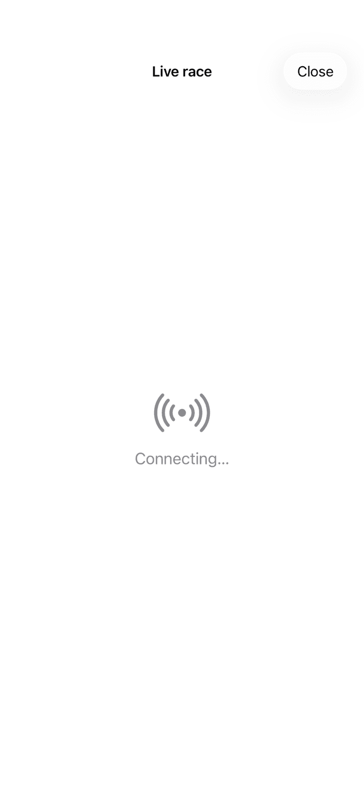 Live race screen while connecting to the driver