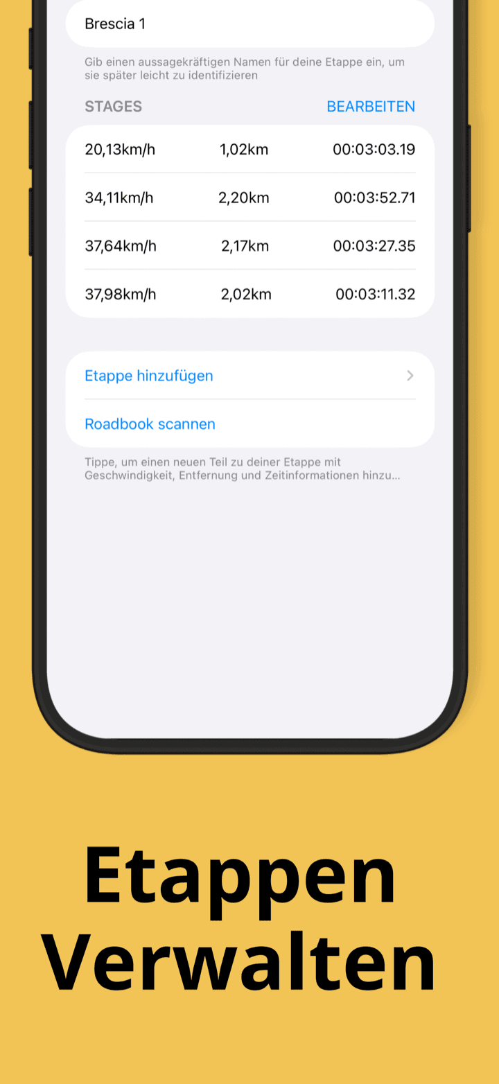 Etappen-Editor mit Roadbook-scannen-Button in Rallye Co-Pilot