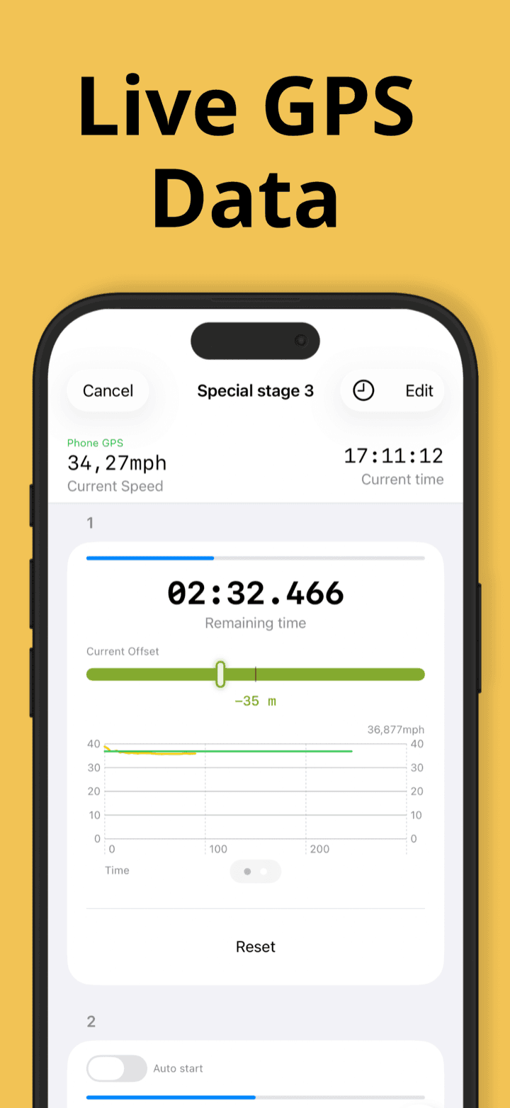 Live GPS data with pace offset and speed chart