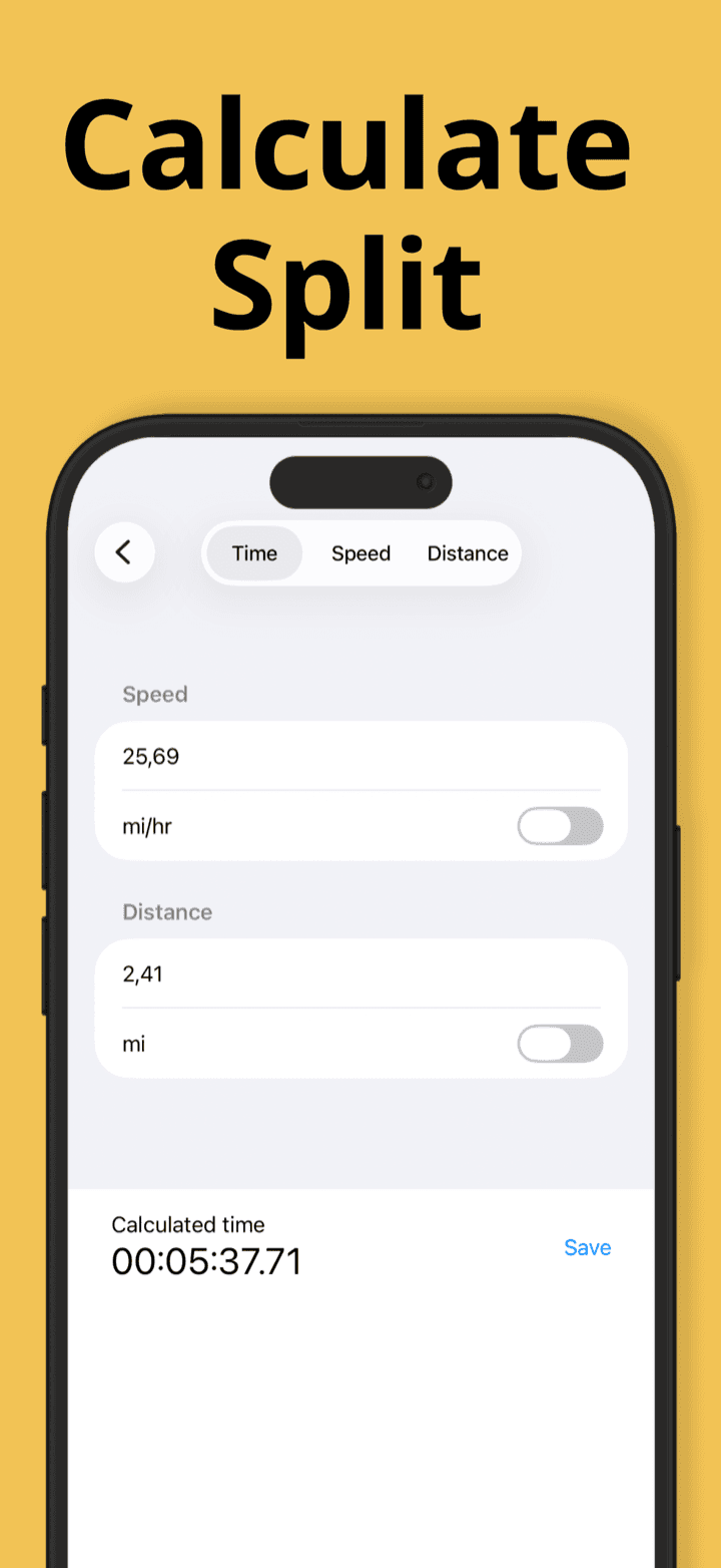 Split calculator with speed and distance input